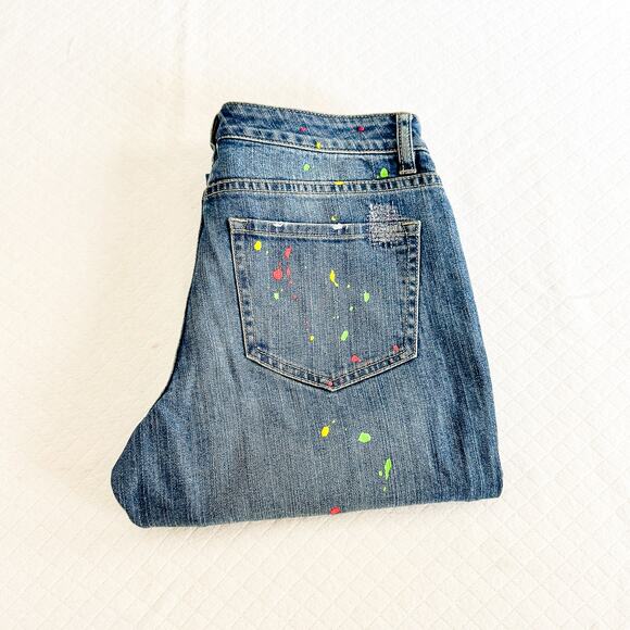 Caslon Slim Boyfriend Splatter Paint Denim Jeans Zip Fly Straight Leg Size 27 - Picture 1 of 8